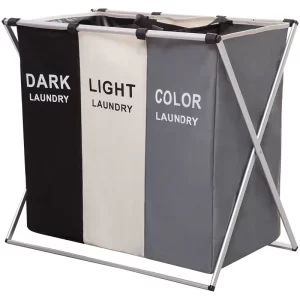 3 compartment foldable laundry basket