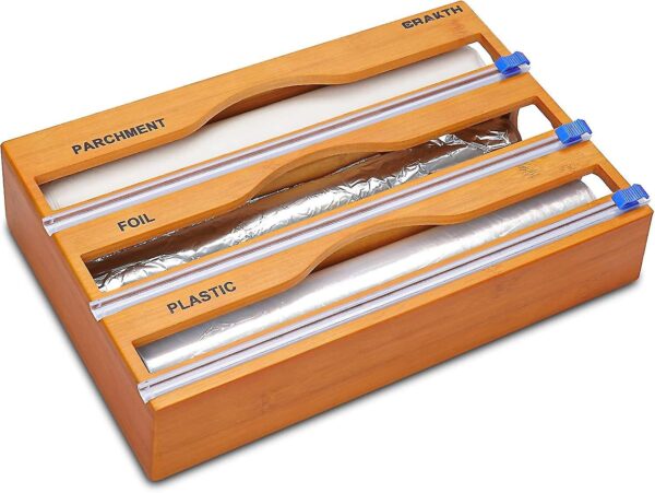 3in1 Bamboo Kitchen Foil Wrap Dispenser With Cutter - Image 2