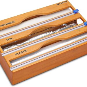 3in1 Bamboo Kitchen Foil Wrap Dispenser With Cutter