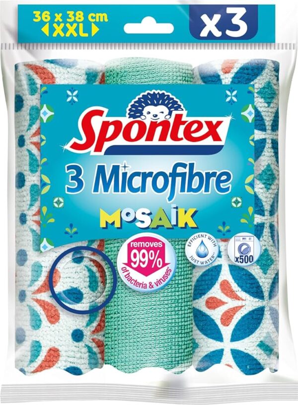 Spontex Mosaik Microfibre Cloths Pack of 3 Pieces