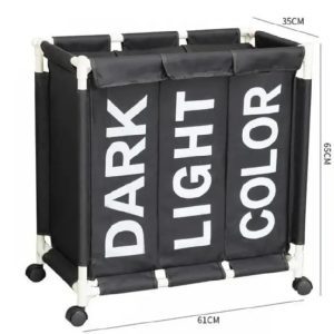 3 Compartment Foldable Laundry Basket With Wheels