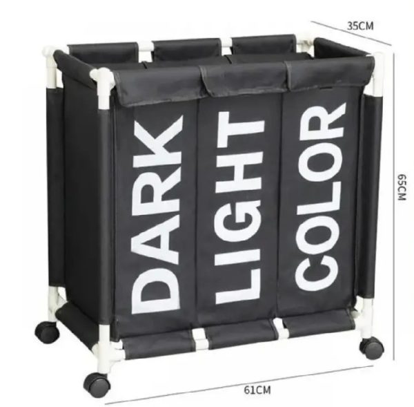 3 Compartment Foldable Laundry Basket With Wheels